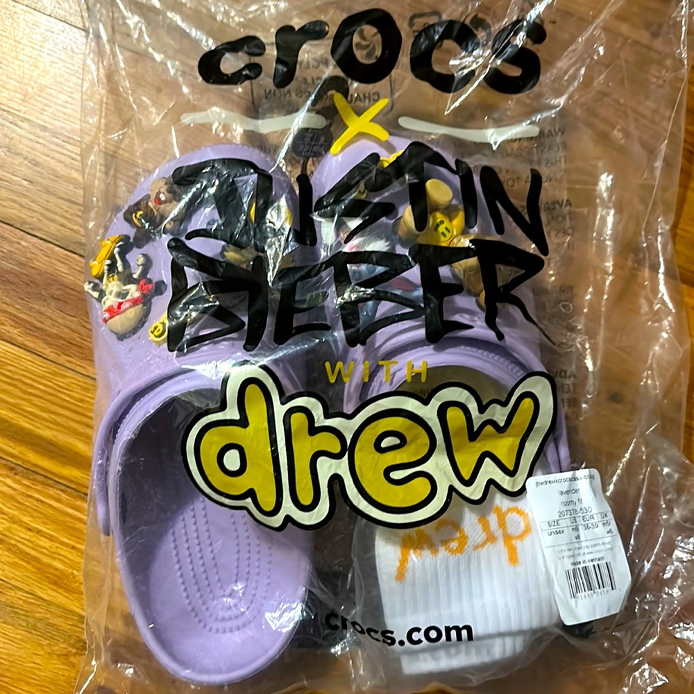 Brand New Justin Bieber Crocs (purple) w/ crew socks